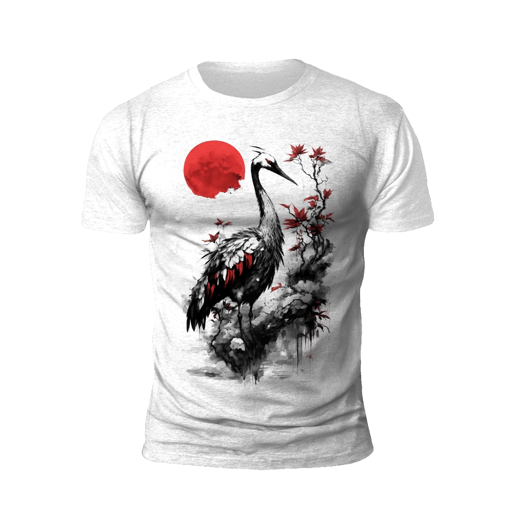 Crane and Blossoms: An Artistic Fusion T-shirt