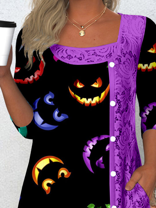 Women Half Sleeve V-neck Solid Color Dress