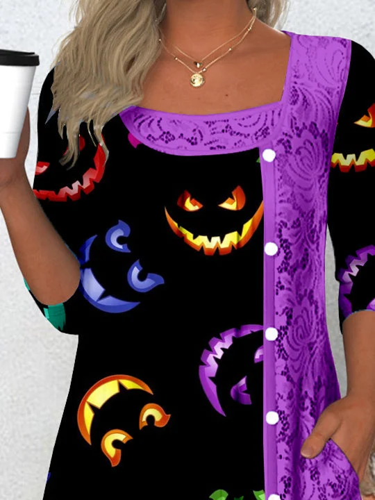 Women Half Sleeve V-neck Solid Color Dress