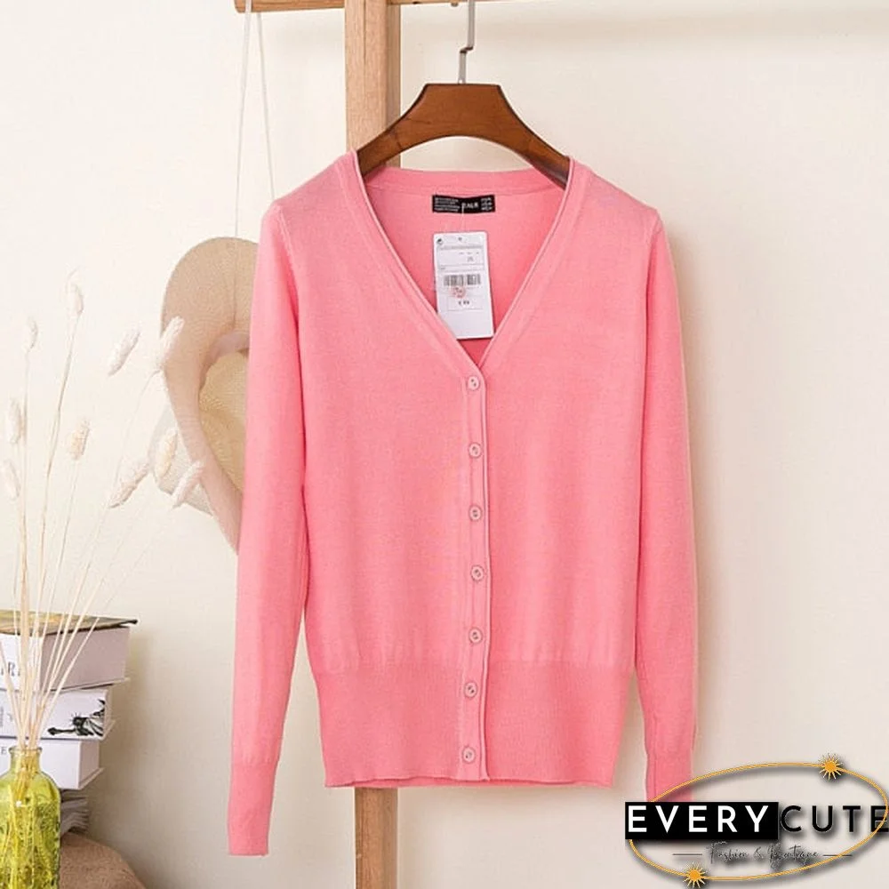 Casual Women Knitted Cardigan Sweater Autumn Winter Women Solid Color V-Neck Long Sleeve Plus Size Crochet Knit Sweater Coat