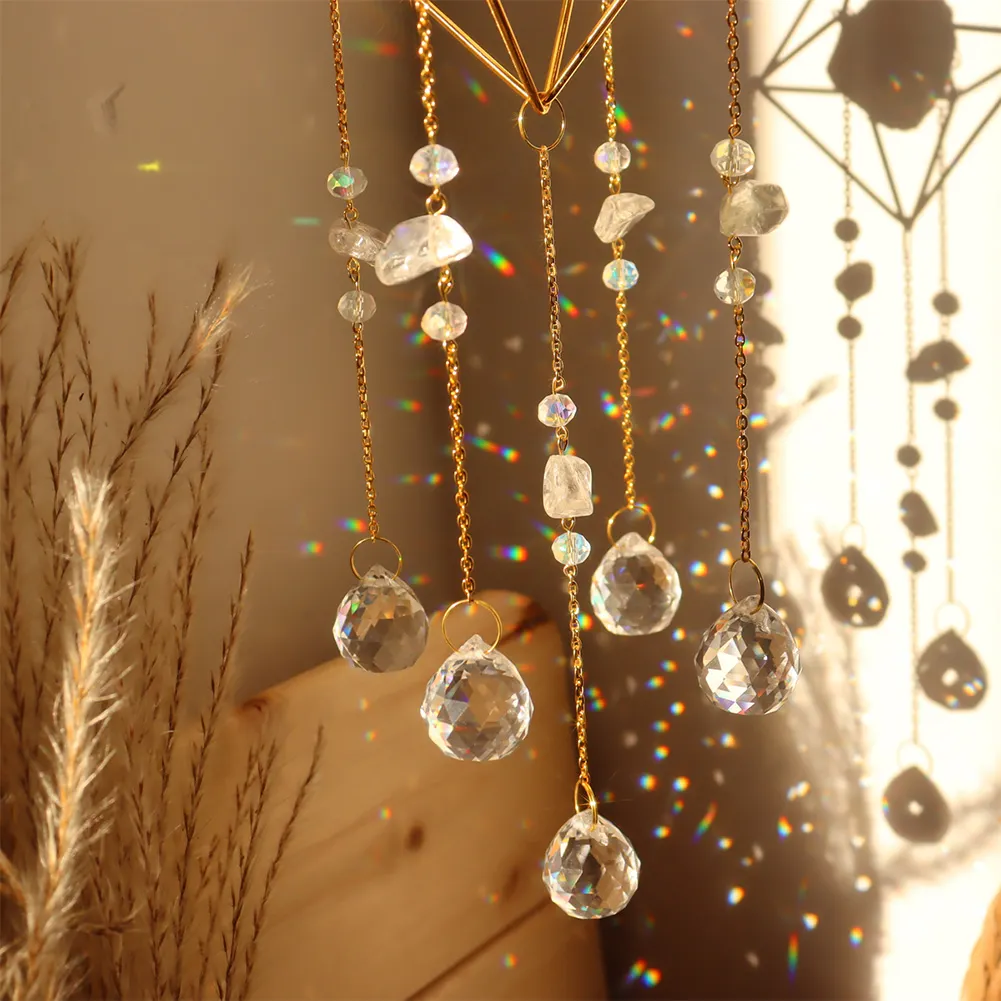 Crystal Wind Chimes Natural Stone Prism Lighting Ball Catcher Garden Decor