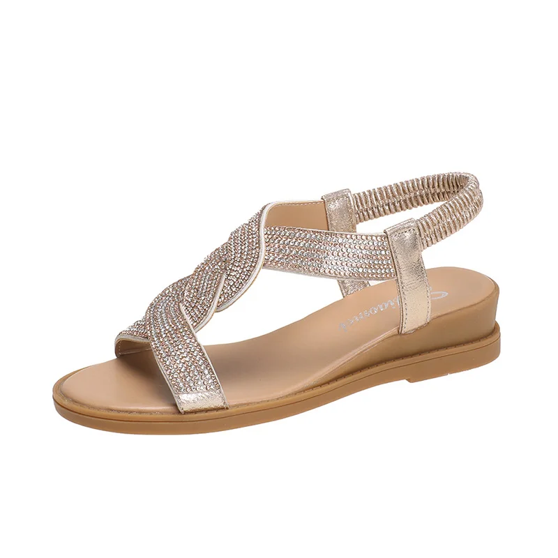 Zhungei Summer New Designer Platform Sandals Women Fashion Casual Roman Shoes Female Solid Color Crystal Sandalias Mujer