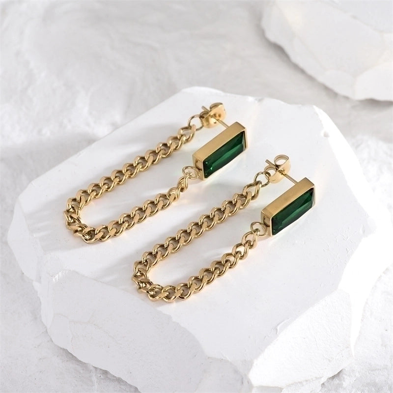 1 Pair Luxurious Shiny Square Plating Inlay Titanium Steel Rhinestones 18K Gold Plated Drop Earrings