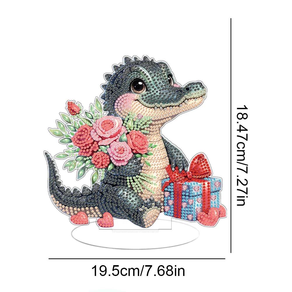 DIY Love Crocodile Single-Sided Acrylic Diamond Painting Tabletop Ornament for Home Office Desktop Decor