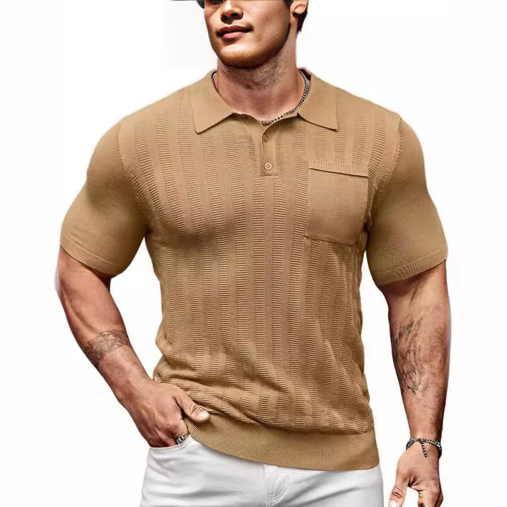 Uveng Uveng Men's Casual Polo Shirt Short Sleeve V-Neck Hollow Breathable Knit Summer Men's Top