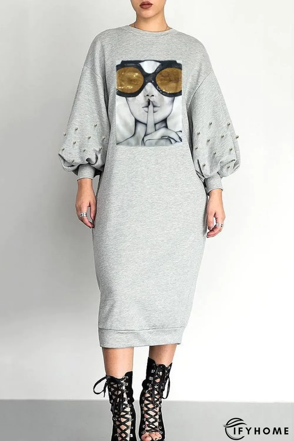 Bubble Sleeve Beaded Sequin Dress | IFYHOME