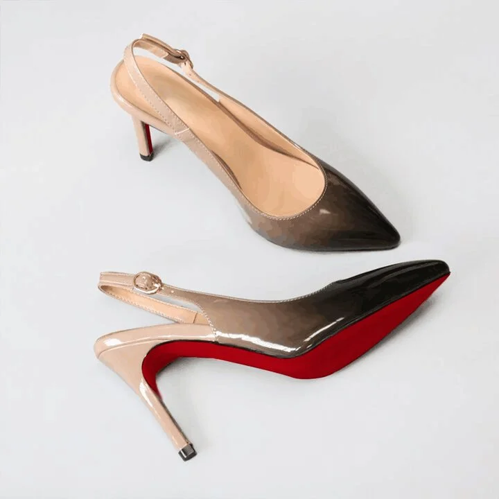 90mm Women's Pointed Toe Slingback Heels Red Bottoms Sandals Gradient Color Pumps VOCOSI VOCOSI