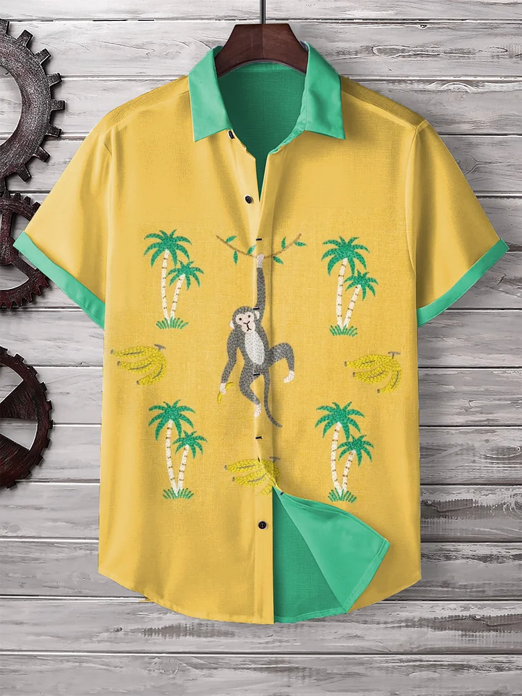Men's Tropical Trees Bananas Monkey Print Shirt