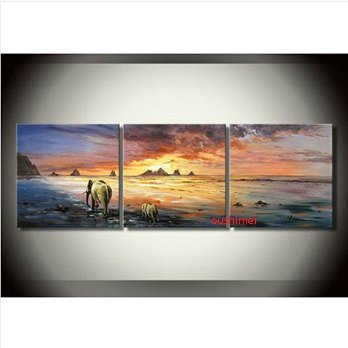 Seascape Oil Painting Elephant Theme High Quality Handmade Home Decor Art Wall Pictures On Canvas Painting Free Shipping