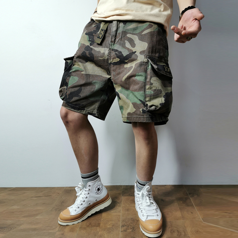 American Belt Washed Cargo Camo Casual Shorts