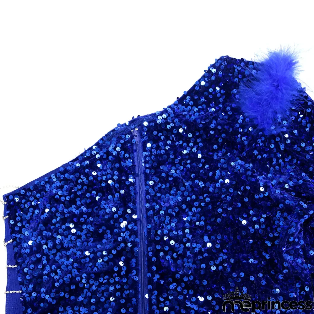 Sexy Sequin One Shoulder Split Mini Dress