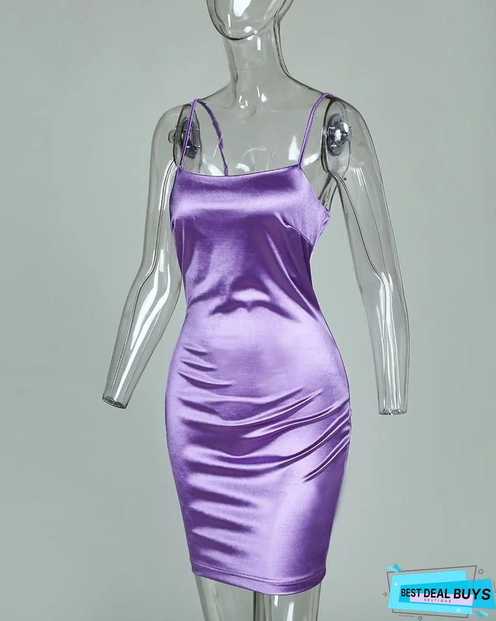Spaghetti Strap U-Neck Slim Satin Dress