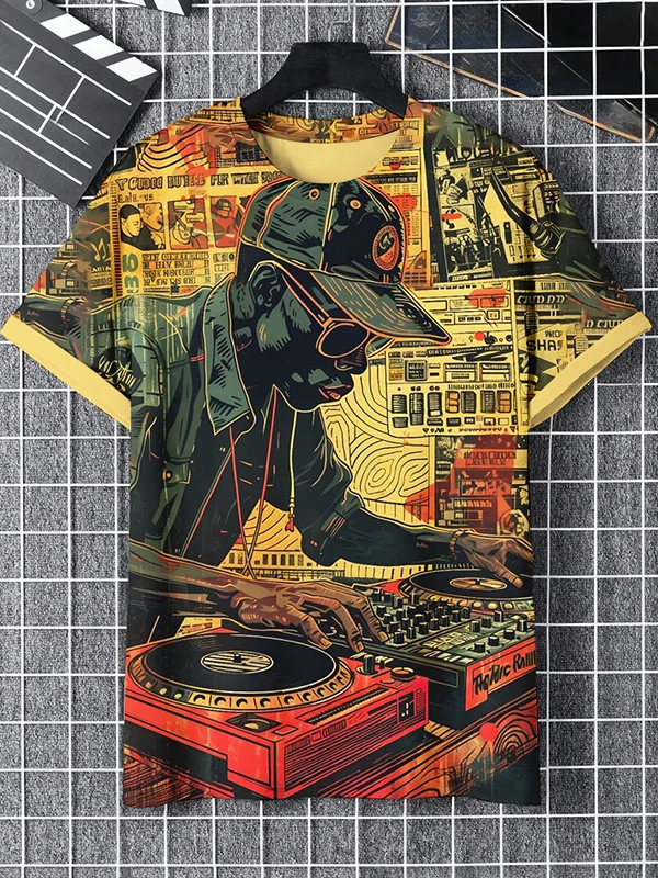 Men's Hip-Hop DJ Art Print Casual T-Shirt
