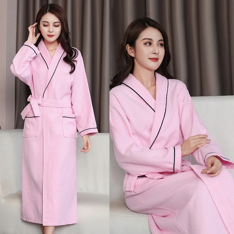 Knitted Waffle Cotton Bathrobe Sexy Kimono Robe Unisex Men Women Couple Robes 5 Star Hotel Bathrobe Nightwear Plus Size