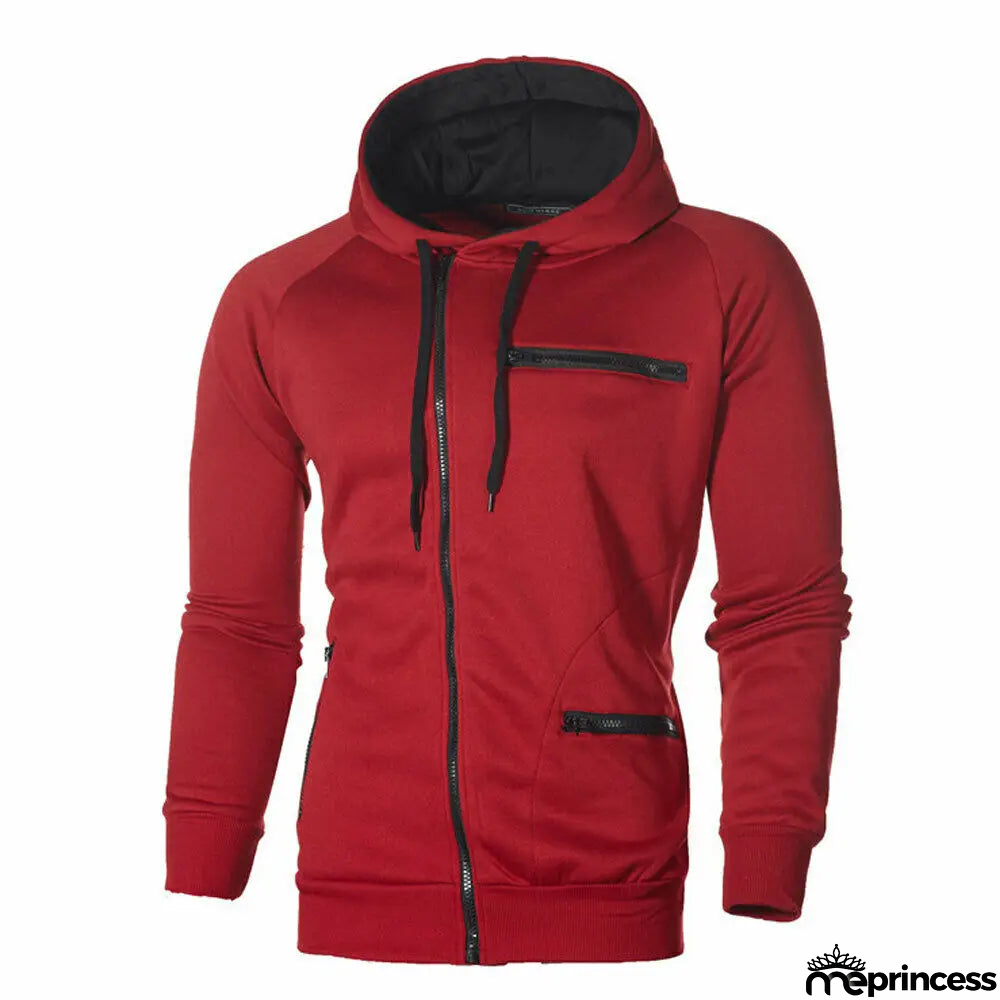 Men's Polyester Long Sleeves Zipper Closure Solid Pattern Jacket