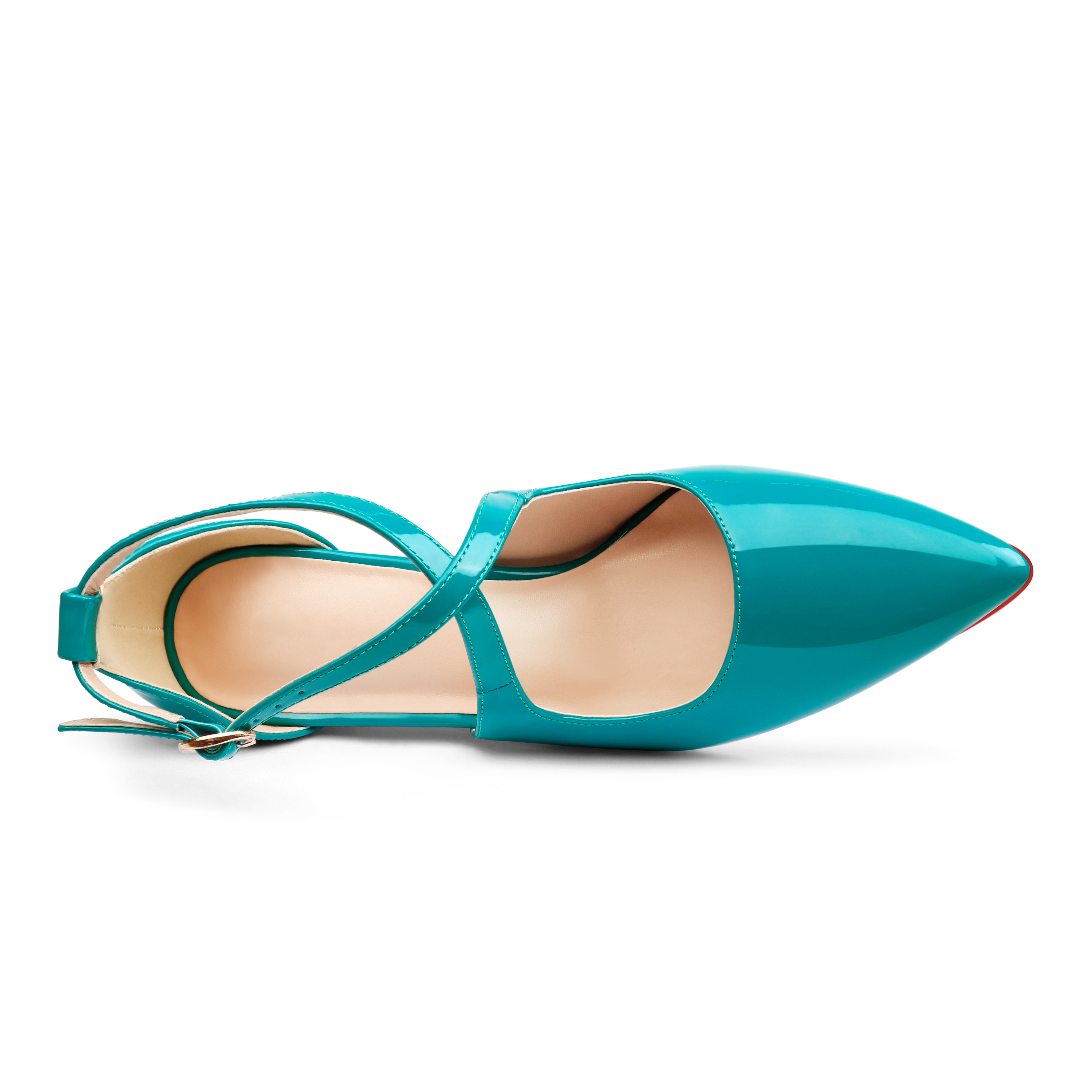 95mm Women's Pointed Toe Cross Strap Heels Ankle Strap Sandals Red Bottoms Pumps Shoes-MERUMOTE