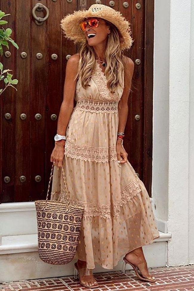 Polka Dot Lace Trim Wrap Front Beach Chiffon Dress-elleschic