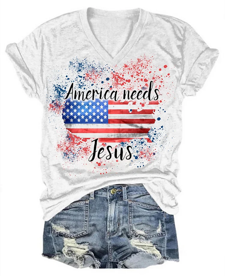 Women's america needs faith V-Neck Casual T-Shirt socialshop