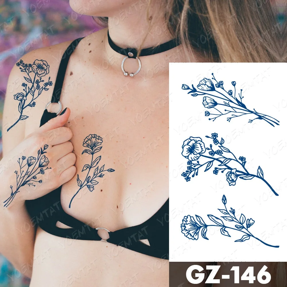 Juice Lasting Waterproof Temporary Tattoo Stickers Starry Sky Moon Flower Rose Flash Tattoos Woman Arm Ink Body Art Fake Tatto