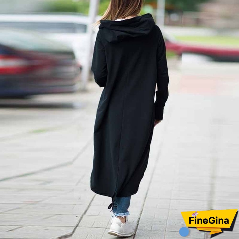 Women's Loose Hooded Sweater Zipper Long Coat Long Sleeve Hoodies Coats Casual Cardigans