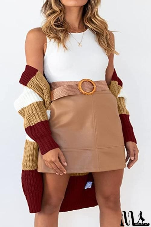 MidiSono - Color Block Pocket Open Cardigan