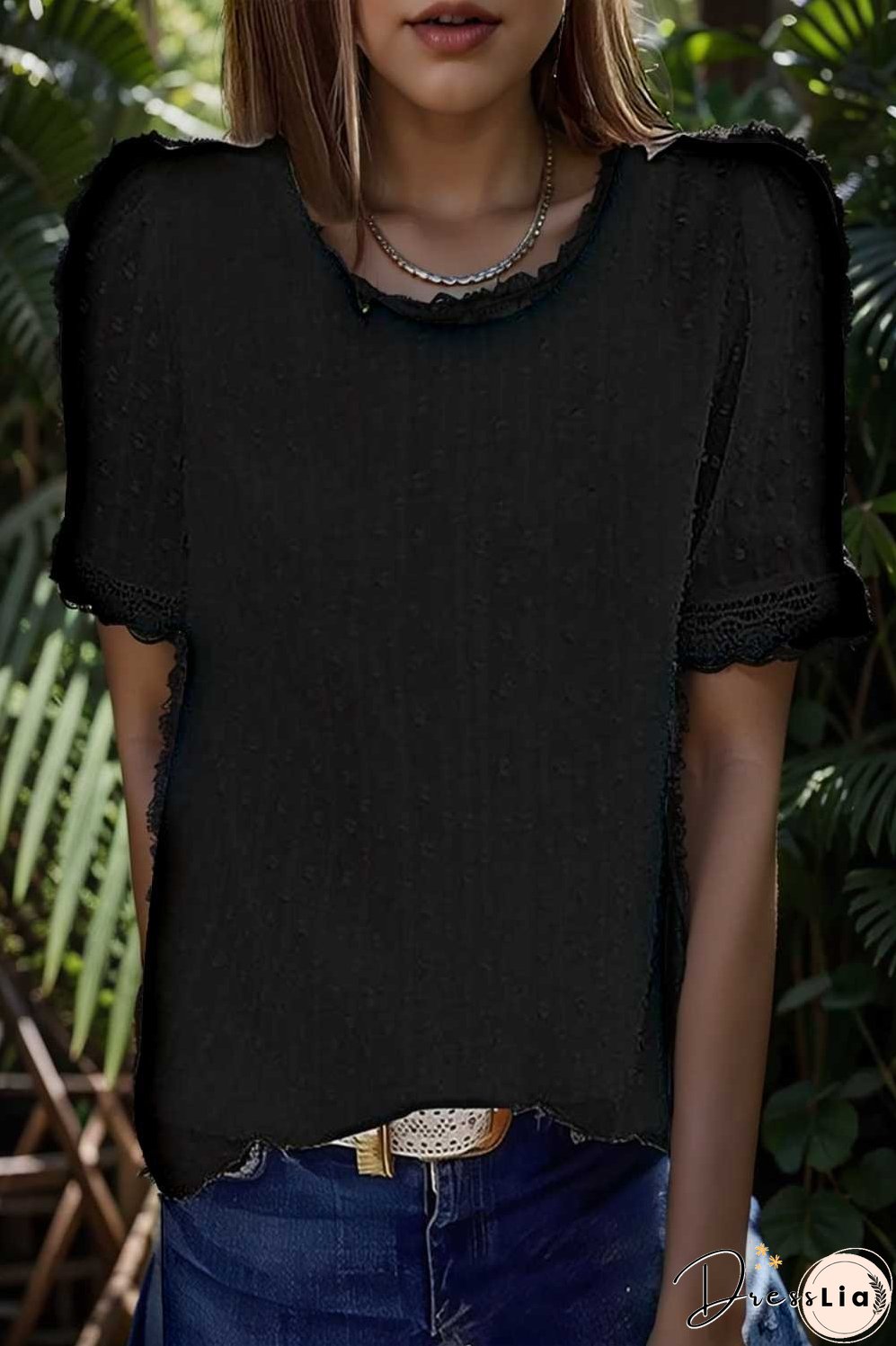 solid chiffon round neck short sleeve top