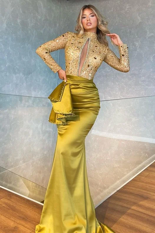 slim fit dress slacks Amazing V-Neck One Shoulder Long Sleeve Long Mermaid Prom Dress main image 1