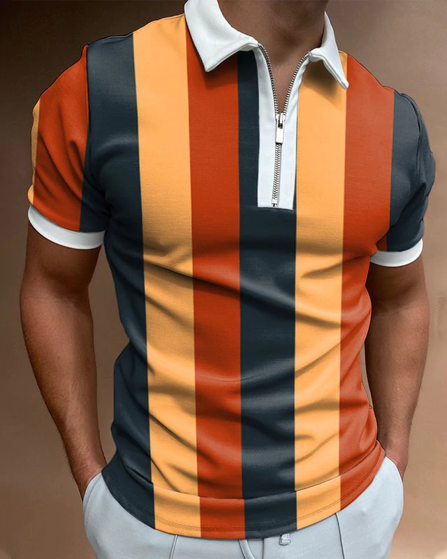 Striped Color Block Short-sleeved Polo Shirt