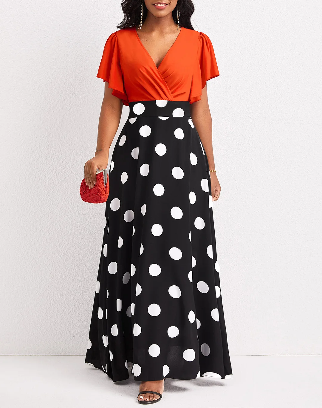 Fashionable Elegant Polka Dot Print V-neck Sexy Dress | IFYHOME