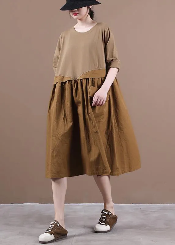 Elegant chocolate Robes o neck patchwork Kaftan spring Dresses