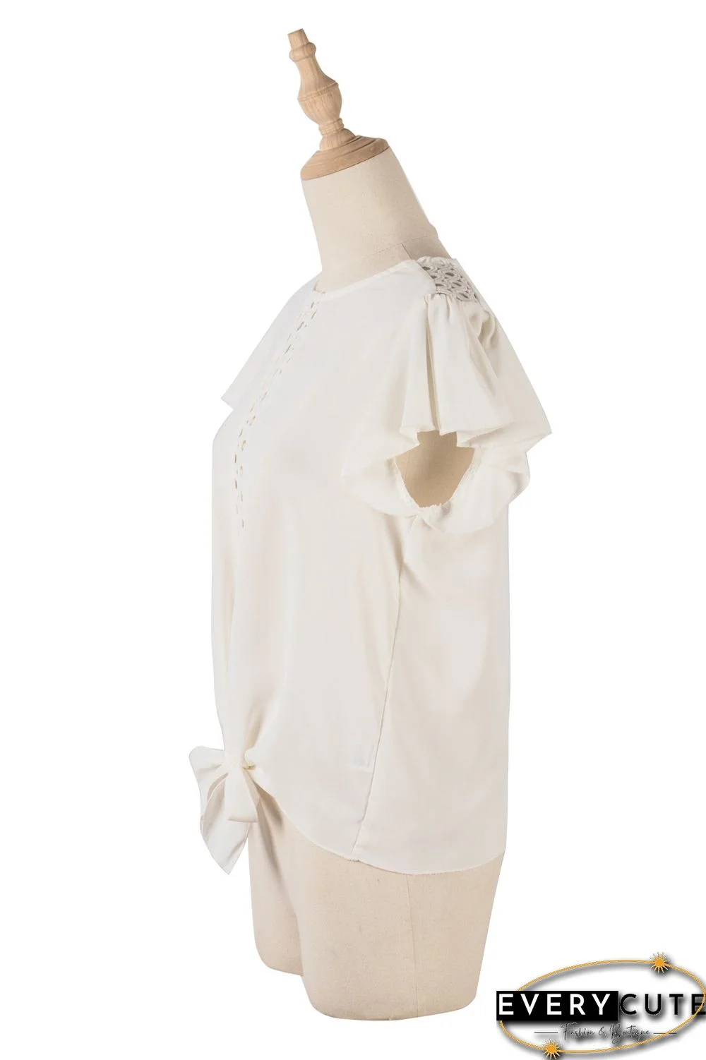White Hollow Out Front Lace Up Tops
