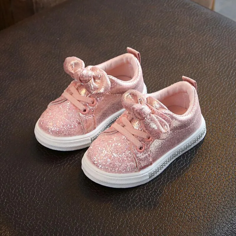 2019 Children Four Season Shoes 1-3 Years Toddler Baby Girls Bow Sequin Crib Shoe Trend Casual Shoes Glitter Bowknot Dress Shoes