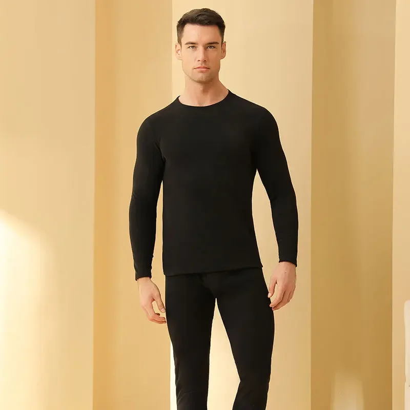 2pcs Long Johns Winter Women and Men Fleece High Elastic Bottoming Top Pants Warm Lingerie Ultra Soft Comfort Skin-friendly Set