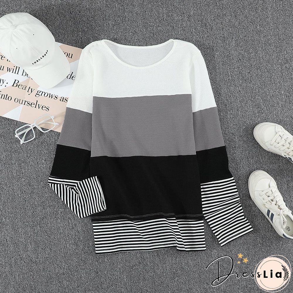 Fashion Striped Round Neck Long Sleeve Pullover Sweater