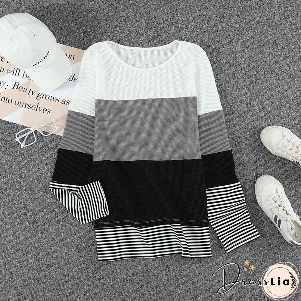 Fashion Striped Round Neck Long Sleeve Pullover Sweater