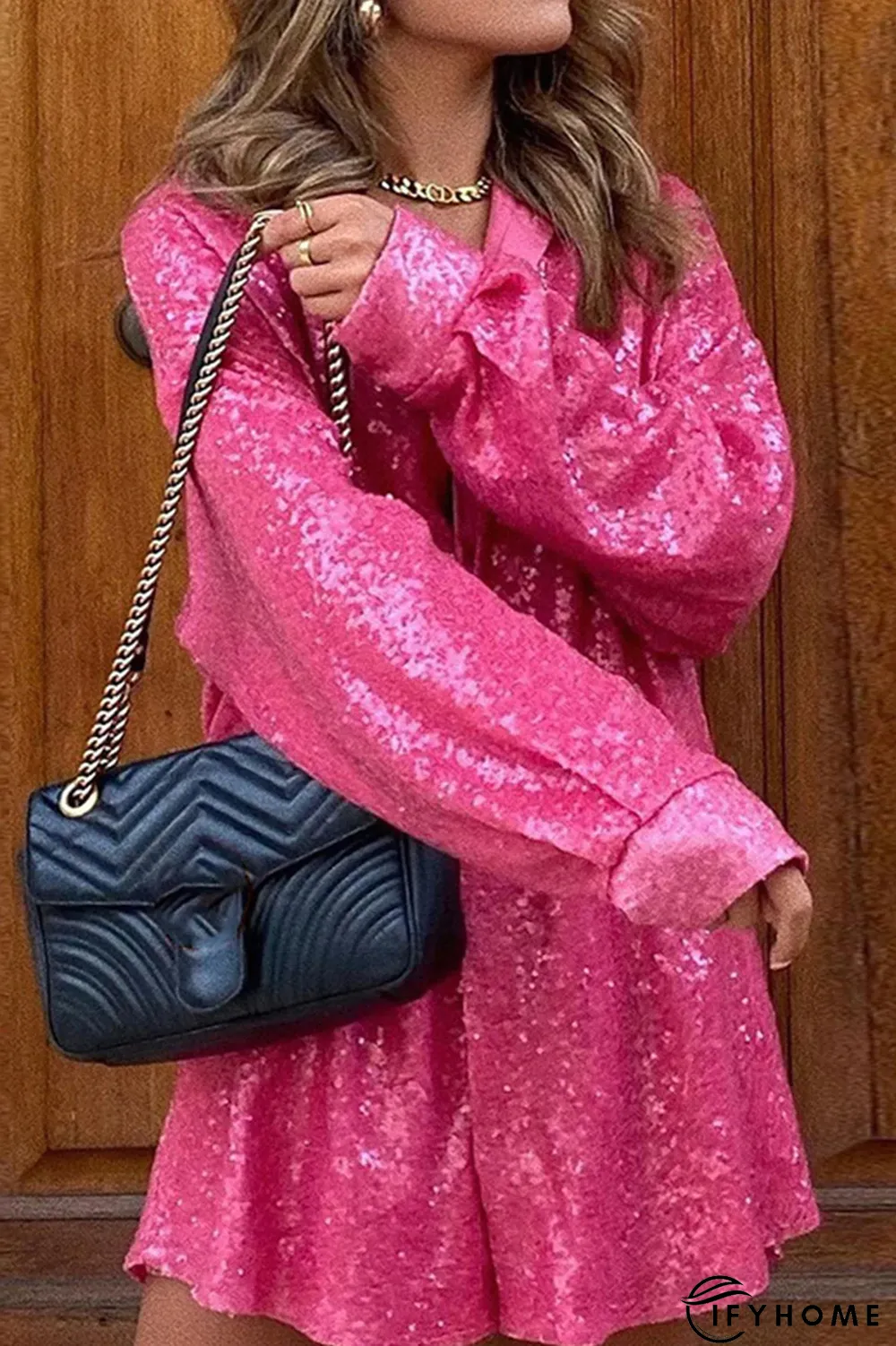 Casual Solid Sequins Shirt Dress Dresses(3 colors) | IFYHOME