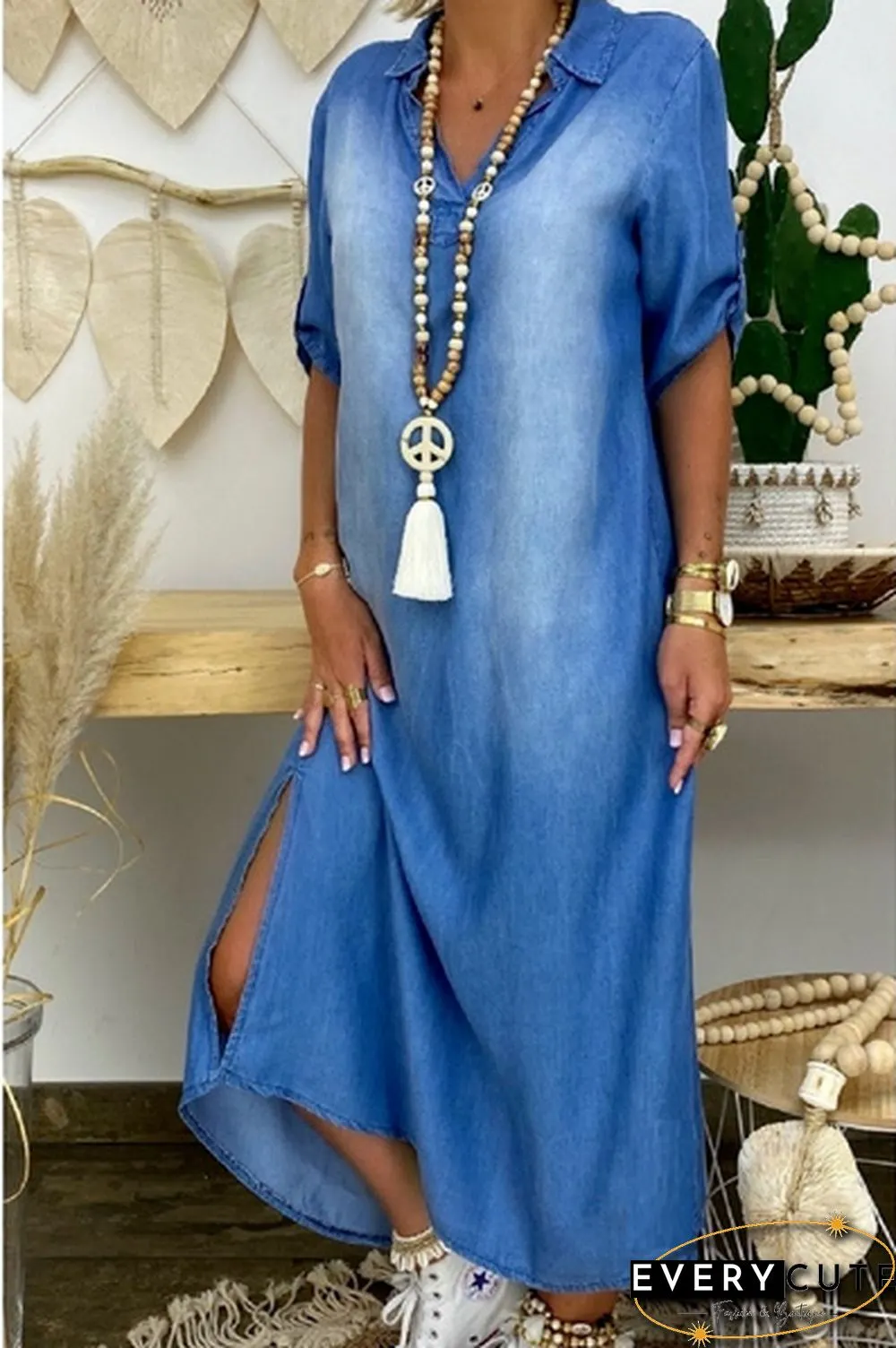 Plus Size Womens Casual Denim Long Maxi Dress Ladies Summer Loose Jeans Sundress