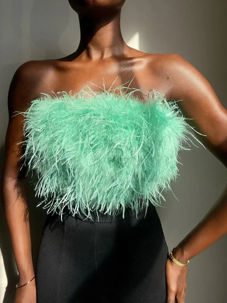 Women's Tank Tops Solid Feather Bandeau Tank Top