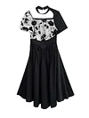 Design Square Collar Flower Printed Irregular Patchwork With Choker Pleated Short Sleeve Dress