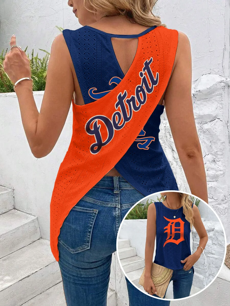 Detroit Cut Out Wrap Cross Wrap Back Asymmetrical Hem Tank Top