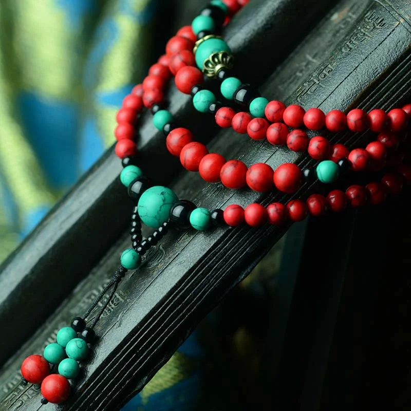 Turquoise Black Onyx Red Turquoise Bead Protection Bracelet