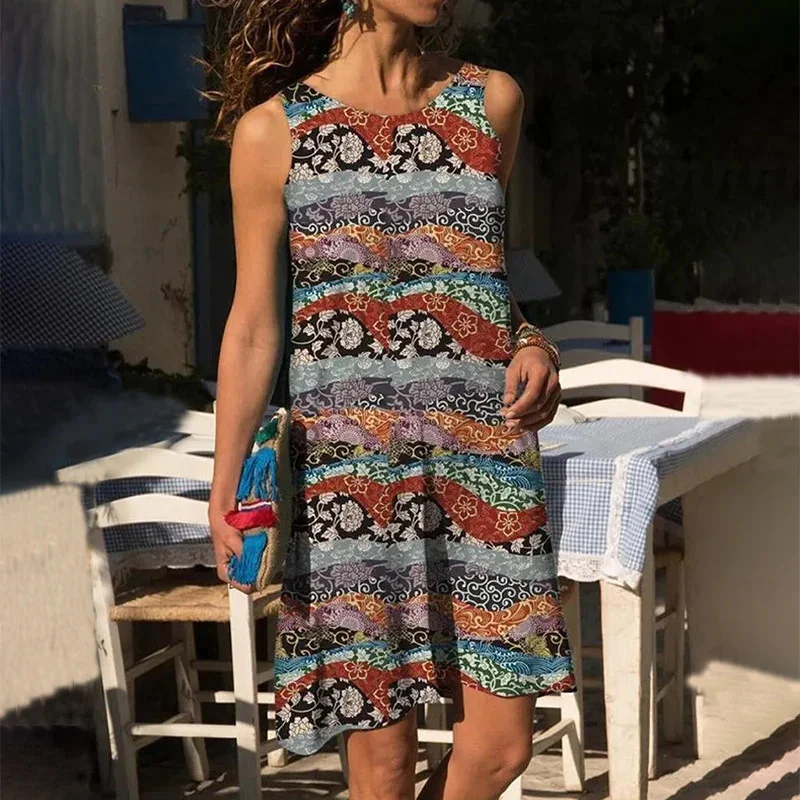 Women's Casual Printed Loose Tank Top Dress