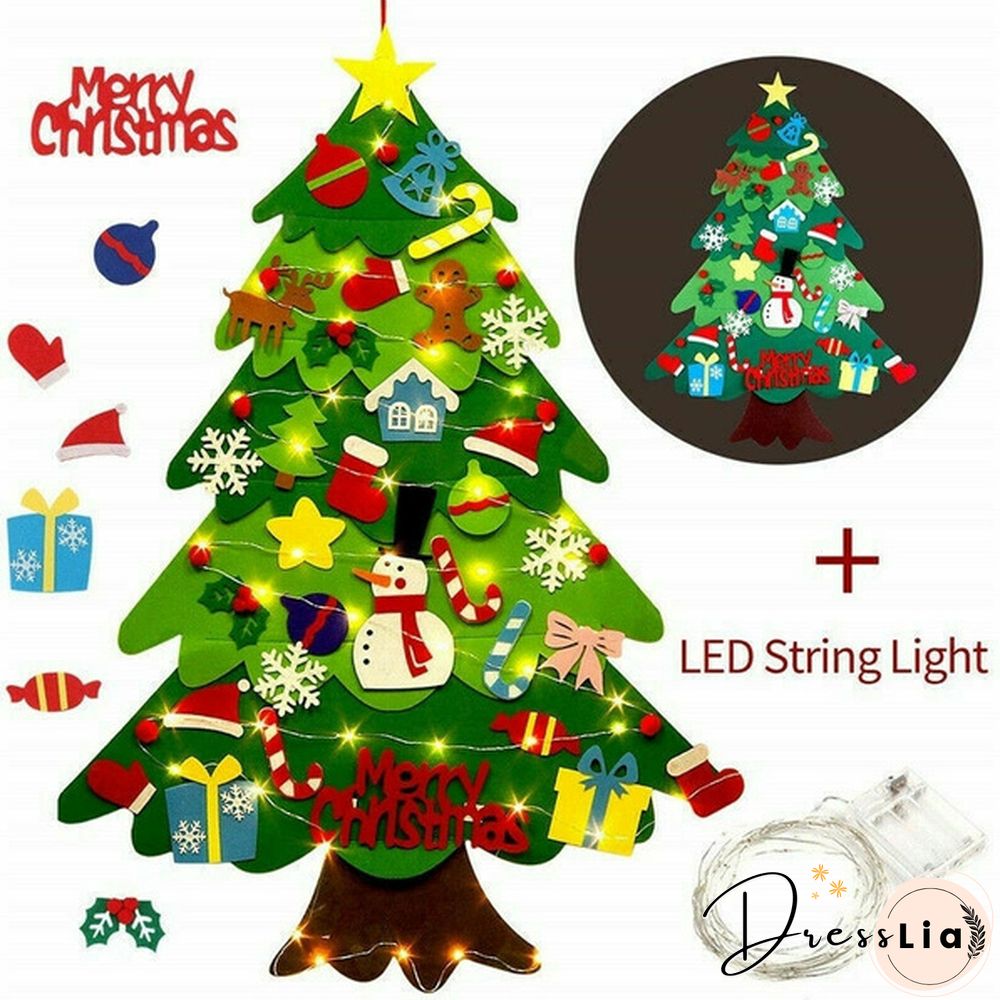 Kids Diy Felt Christmas Tree Ornaments Xmas Gift Door Wall Hanging Led Light