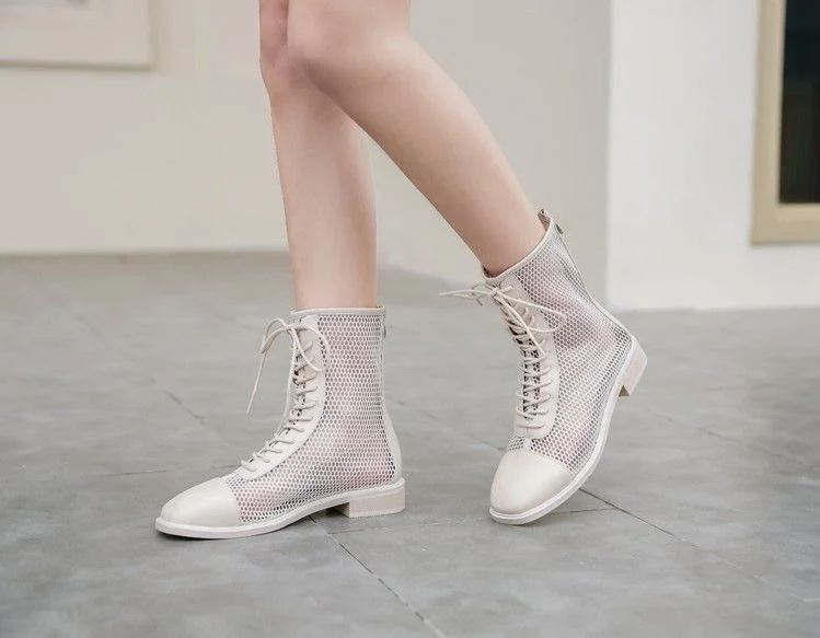 Qengg Women 2022 Spring and Autumn New Mesh Hollow Sexy Long Tube Fashion Wild Thick with Fashion Boots Tide
