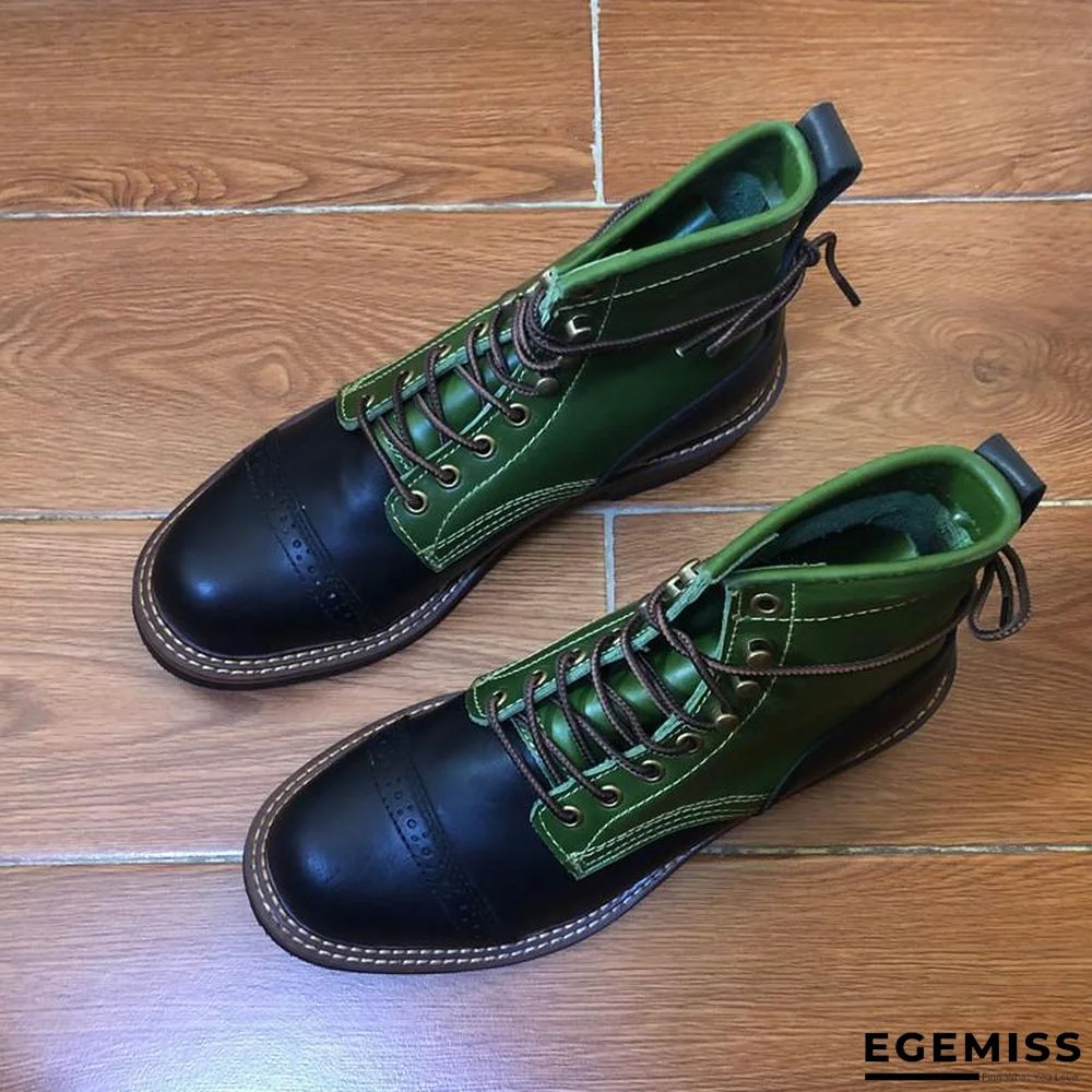 Genuine Genuine Leather Lace-Up Vintage High Quality Tooling White Ankle Boots Motorcycle Boots | EGEMISS