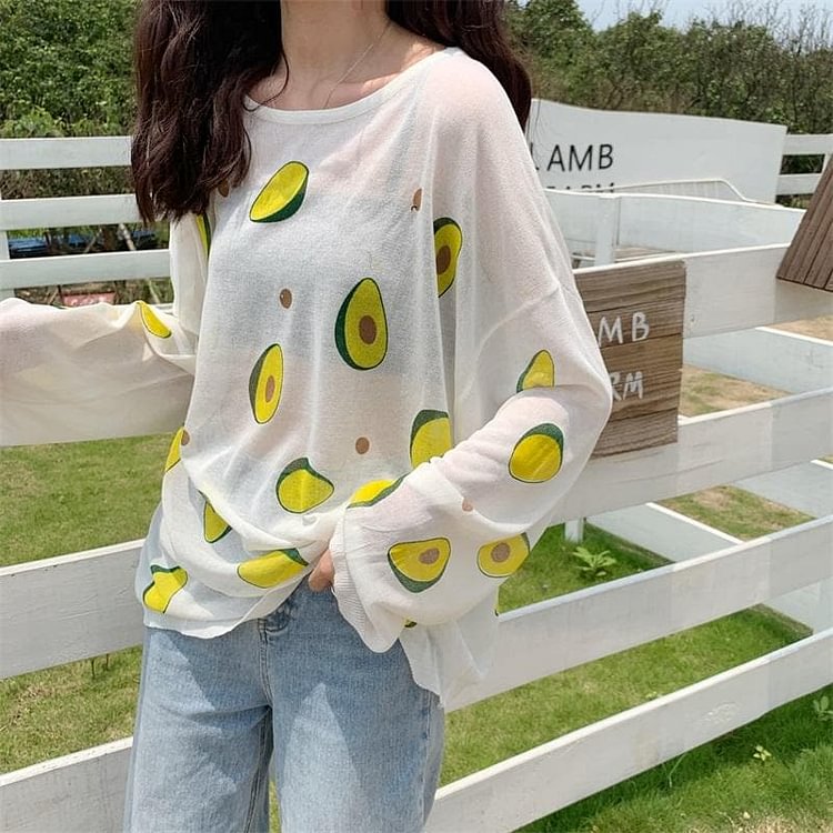 White/Green/Yellow Loose Avocado Shirt SP13963