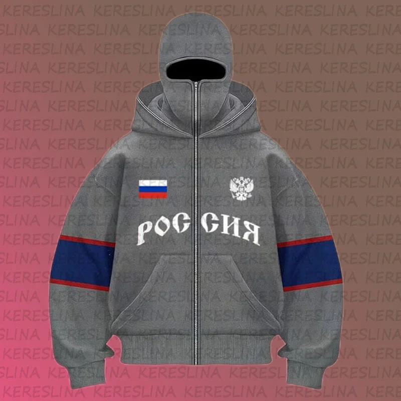 Athvotar Athvotar And Winter Double Hat Jacket Y2K Letter Printing Street Trendy Men's And Women's Hoodie Jacket