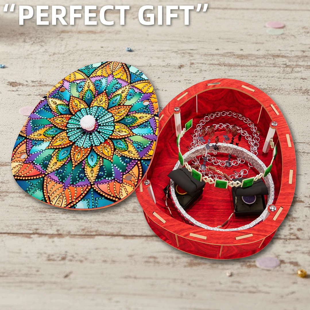 Mandala DIY Diamond Art Crystal Painting Storage Box Egg-Shaped Wood Container