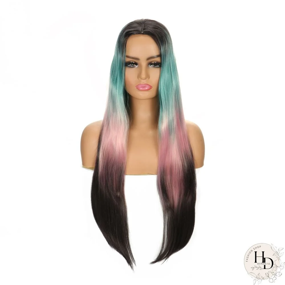 Fashion Gradient of Wig with Long Straight Hair In High Temperature Silk