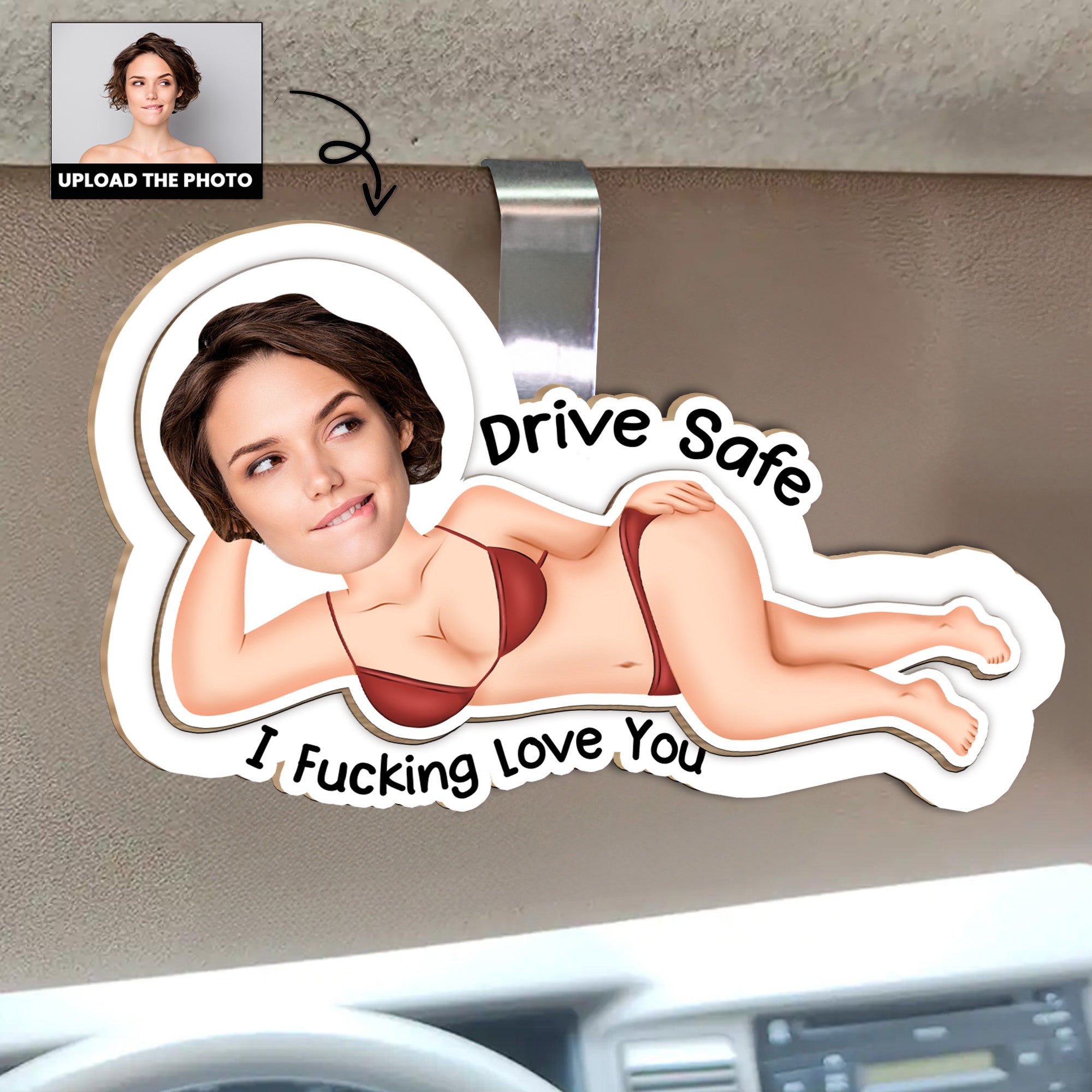 Loveyoufancy Drive Safe I F*cking Love You - Funny Gifts For Husband, Wife - Personalized Wooden Photo Car Visor Clip